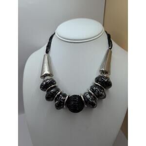 Striking Vintage Black & Silver Tone Chunky Bead Necklace - Refined Glamour
